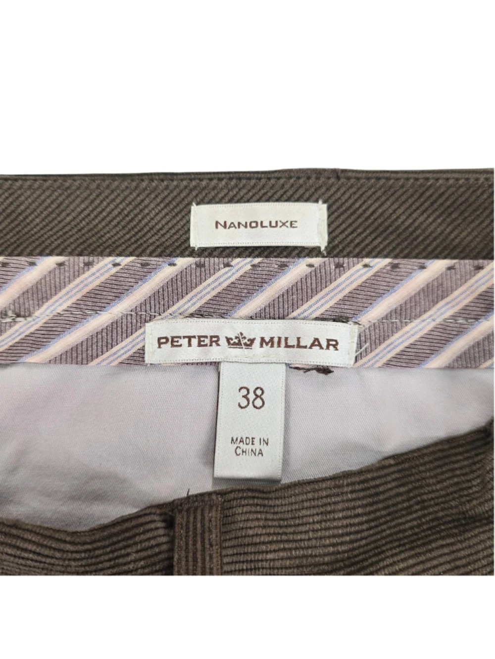 Peter Millar Nanoluxe Corduroy Pants Mens 38x30.5 Brown Stretch Classic Fit